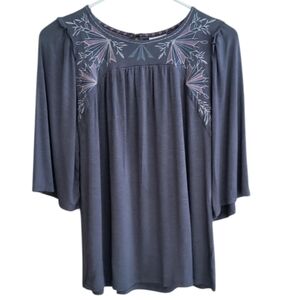 Knox Rose Steel Shore Gray/Blue  3/4 Sleeve Boho Blouse Size M